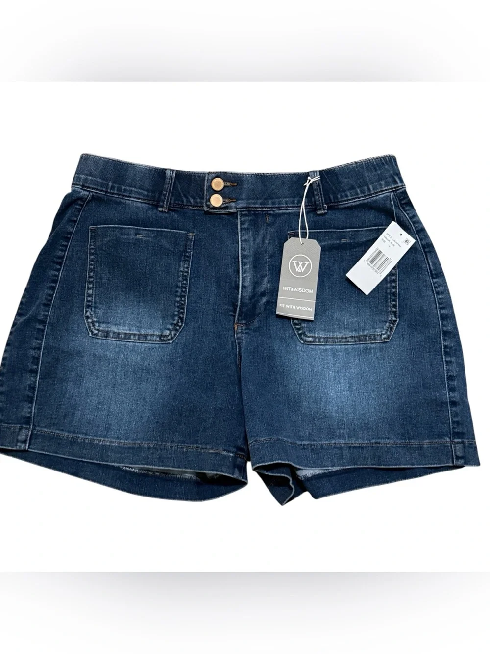 Wit & Wisdom Indigo High-Rise Denim Shorts with Patch Pockets